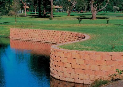 retaining wall by the pond