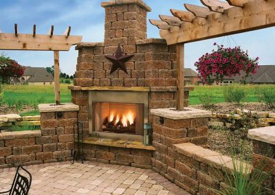 Back yard with fireplace