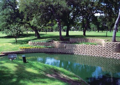 retaining wall at pond